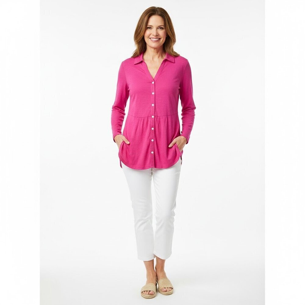 Soft Surroundings Tunic Pamplona 100% Cotton Heather Fuchsia Pink Size XS